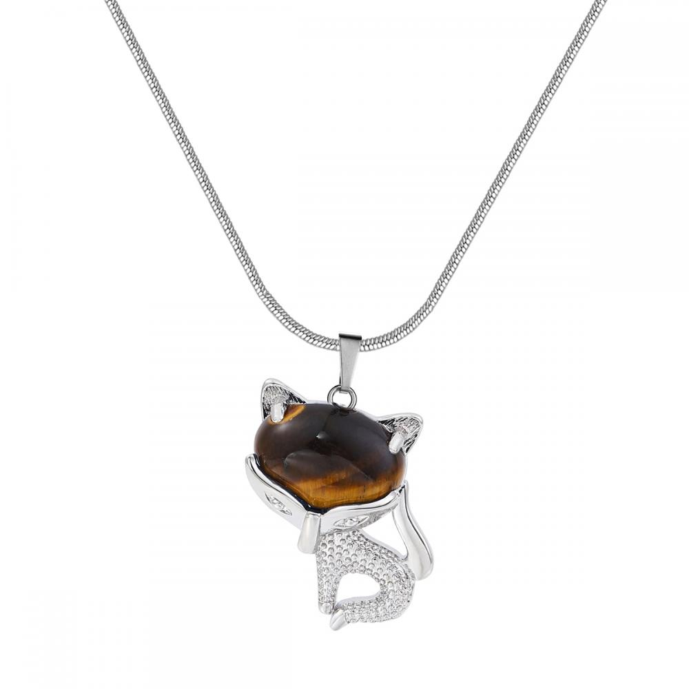 Tigers Eye Luck Fox Collese для женщин Мужчины исцеляют энергия кристалл амулет для животных кулон