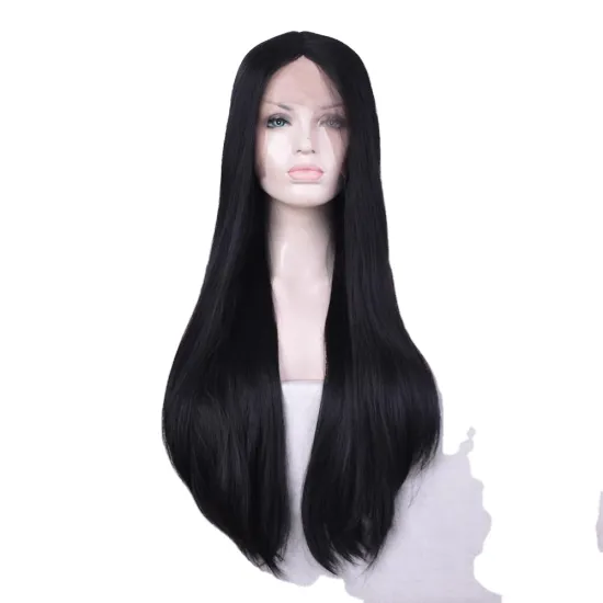 wholesale vendors middlle part Long Black Silky Straight Heat Resistant Synthetic Fiber Lace Front synthetic hair Wigs for women