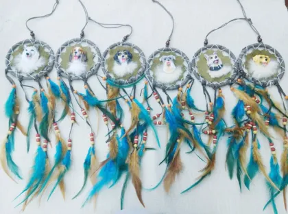 Dream Catcher, 16cm Indian Dream Catcher, Wolf Head Feathers Dream Catcher Handmade Decorate Jewelry PT2202