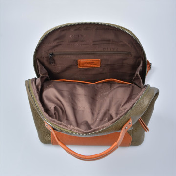 Leisure leather backpack school bag khaki color