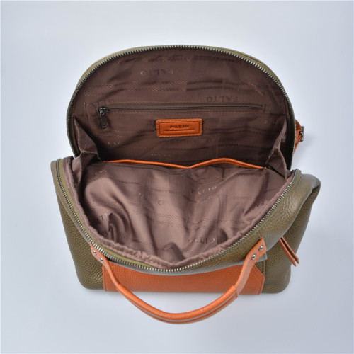 Leisure leather backpack school bag khaki color