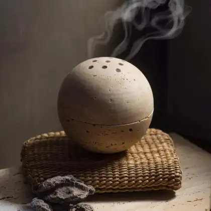 Mini Travertine Incense Burner - Natural Stone Ball Incense Holder