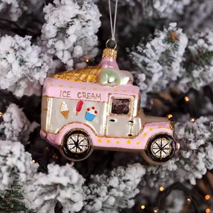Ice Cream Van Shaped Customized Christmas Glass Ornaments