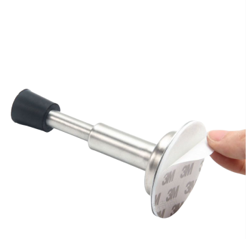 Silver Stainless Steel Door Stopper with Rubber Bumper Tip: Wall-Mounted Adhesive Fixation for Bedroom Doors