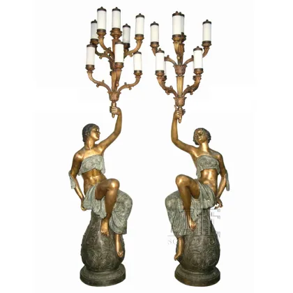 Fine Workmanship metal crafts bronze lady sculpture lamps