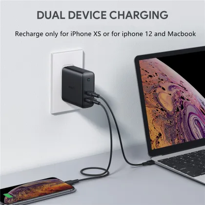 AUKEY PA-D3 Dual Port 60W PD USB Wall Charger - EU/US Standard Plug