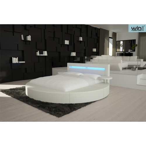 Solid Wood Frame Round Bed Bedroom Set Furniture With LED Light Factory