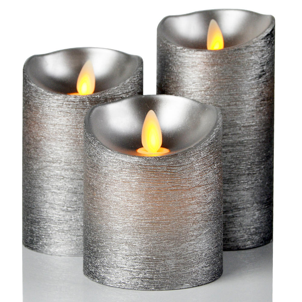 Silver Flickering Dancing Flame Led Pilar Velas Sem Chama