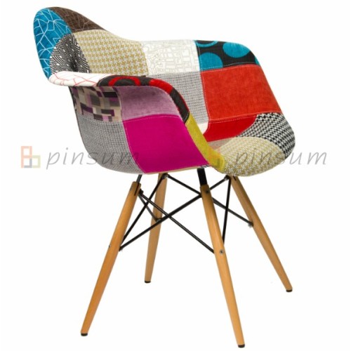 Eames Full Fabric Covered Armchair with Wood Leg