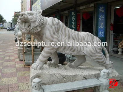 Garden stone life-size tiger statue