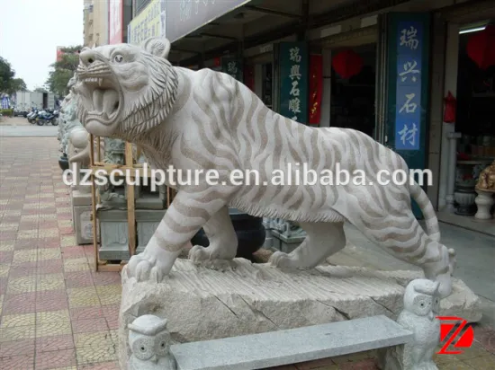 Garden stone life-size tiger statue