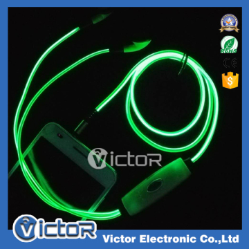 Dazzling glowing EL flowing light in-ear 3.5mm lighter earphone for Iphone