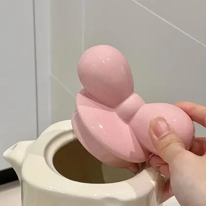 Cheese-Inspired Ceramic Tea Set with Pink Ribbon