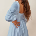 Womens Square Backless Smocked Neck Dress