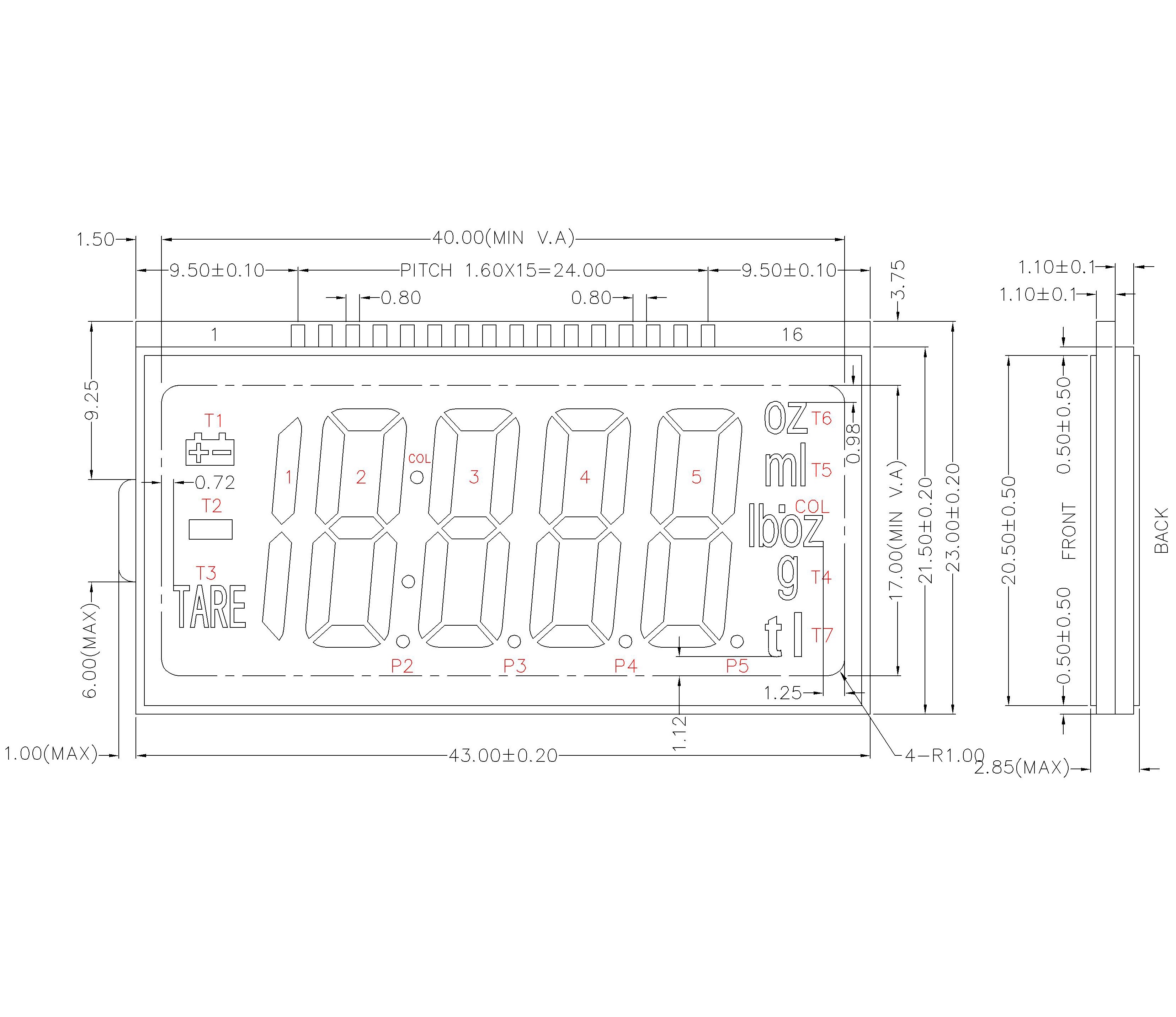 Scale Display Connector 4-digit 7-segment Liquid Display Panel For Electronic Scales With Zebra ...
