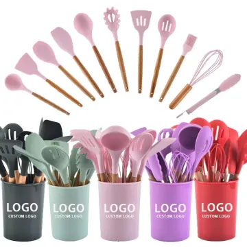 12-Piece Kitchen Silicone Utensils Set with Wooden Handles: Durable and Heat-Resistant Cooking Tools