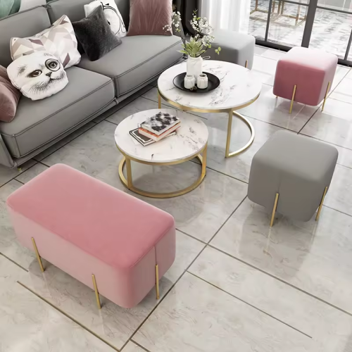 Upholstered Vanity Stools Modern Indoor Home Luxury Round Foot Step Living Room Furniture Office Leisure Area Velvet Ottoman Designer Low Stool Supplier