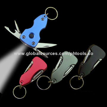 Multi-functional LED Keychain Tools with Screwdrivers/Knife/Bottle Opener and 60mm Closed Length