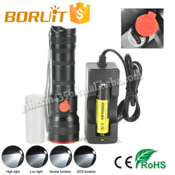 Boruit Torch Micro-USB Charging XM-L T6 LED Flashlight with Power Remind Function