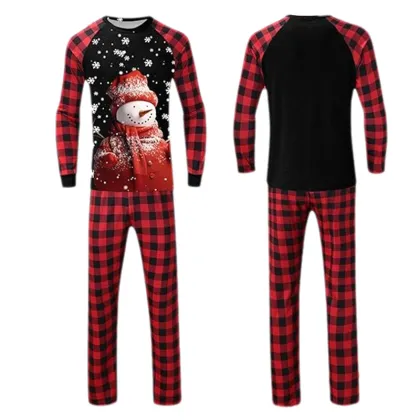 Parent-Child Plaid Patchwork Printed Home Suit Set for Christmas Pajamas