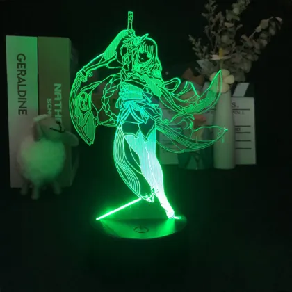 Customizable 3D Lamps with Characters from Genshin Impact: Ganyu, Hu Tao, Raiden Shogun, Xiao, and Venti - RGB Color Lights