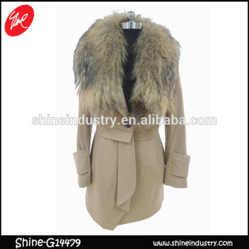 2015 large collar waist woolen women coat