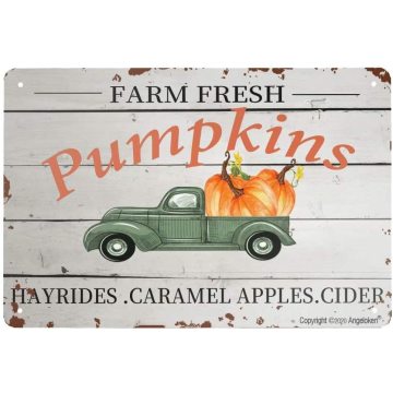 Angeloken New Metal Tin Sign Retro Vintage Farm Fresh Pumpkins Aluminum Sign for Home Coffee Wall Decor 8x12 Inch