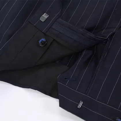 Best Quality Chinese brand wool fabrics business suit blue stripes mens regular fit suits