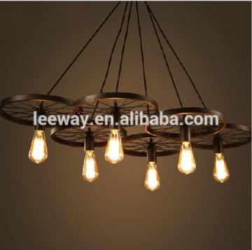 Vintage industrial style rustic iron carriage wheel large pendant lamp with edison bulb light