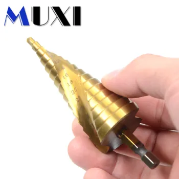 Titanium Coated Spiral Step Drill Bit Set 4-12/4-20/4-32mm 1/4-Inch hex Shank Drive Quick Change Woodworking Punching Tools