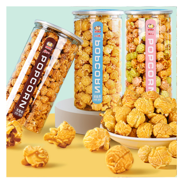 Słodki popcorn w puszkach z trzema smakami
