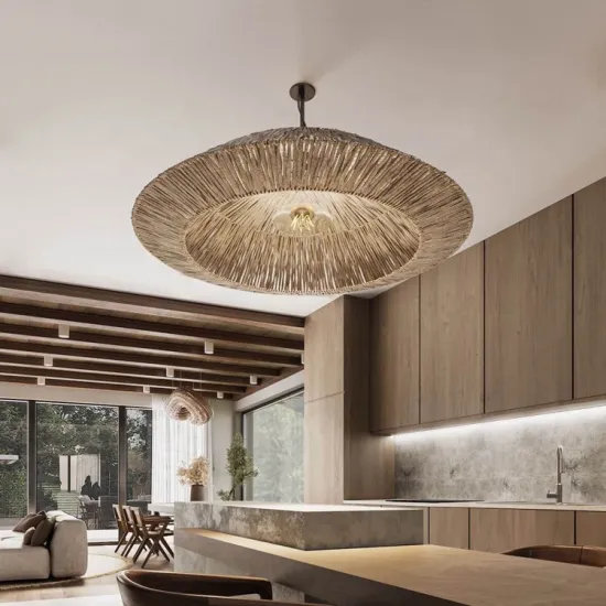 Adjustable E27 Retro Pendant Light with Bamboo Rattan Hand Woven Chandelier for Bedroom