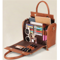 Four-sided Opening PU Leather Brown Handbag