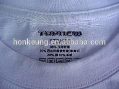 Factory custom iron on neck label on garments, heat transfer label on wear