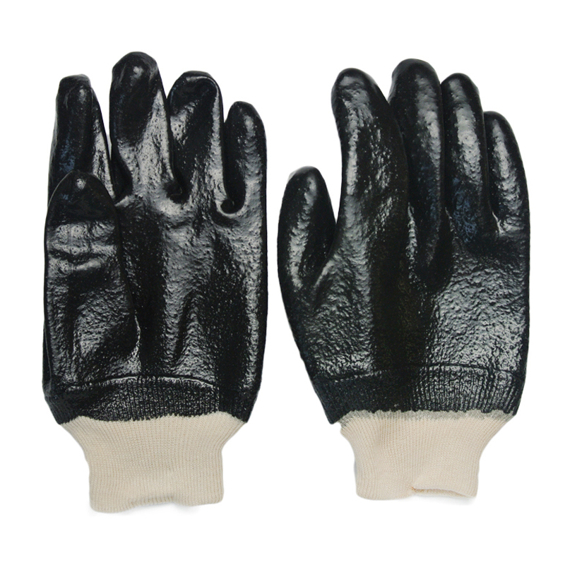 Glattes Fertigwoll-Strick-Handgelenk schwarzer PVC-Handschuh