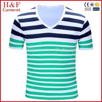 Factory Wholesale Men's t shirts Stripe 100% Cotton Contrast Color V-neck Men's t shirts