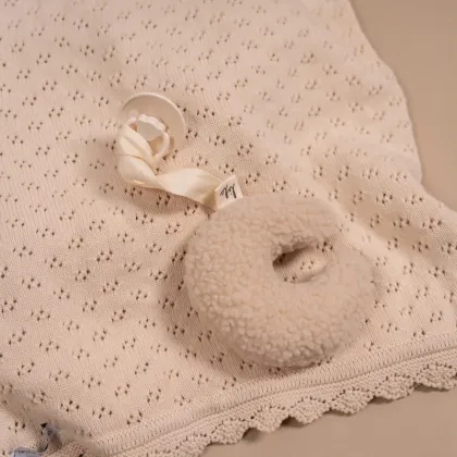 Beige Brown Teddy Moon Pacifier Clip - Custom Soft Plush Baby Comforter Holder