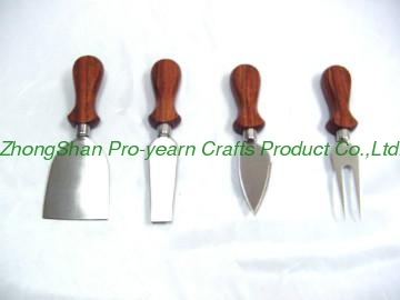 Stainless steel cheese knife with wooden holder