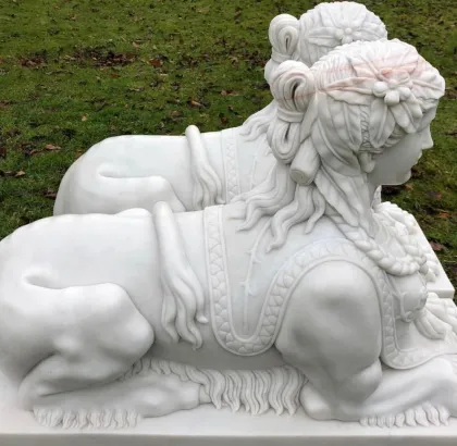 Incredible antique hand carved marble sphinx statues