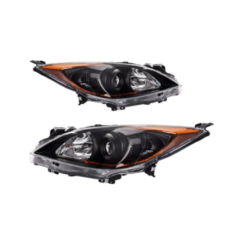 Chrome Halogen Headlights with Amber Corner for 2010-2013 Mazda 3 Left+Right Set (MA2518130 MA2519130)