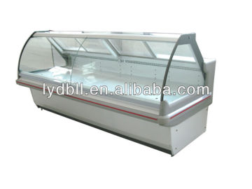 Curved glass seafood showcase, deli food display case