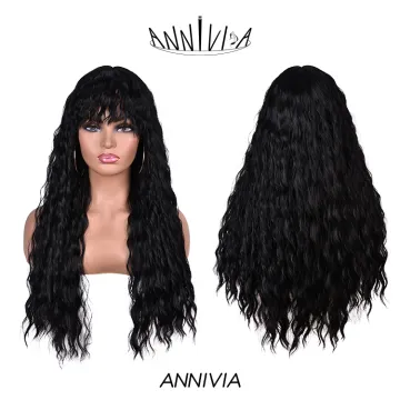 African Synthetic Wigs long ombre highlights glueless with bangs hair wavy for black women kinky band wigs with water curly wig