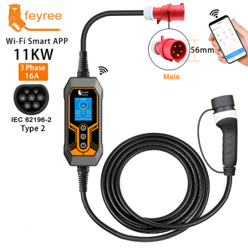Portable 11KW EV Charger with App Control and Type 2 Cables