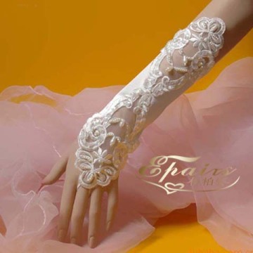 Fashion White fingerless lace beaded bridal wedding gloves(ST01)