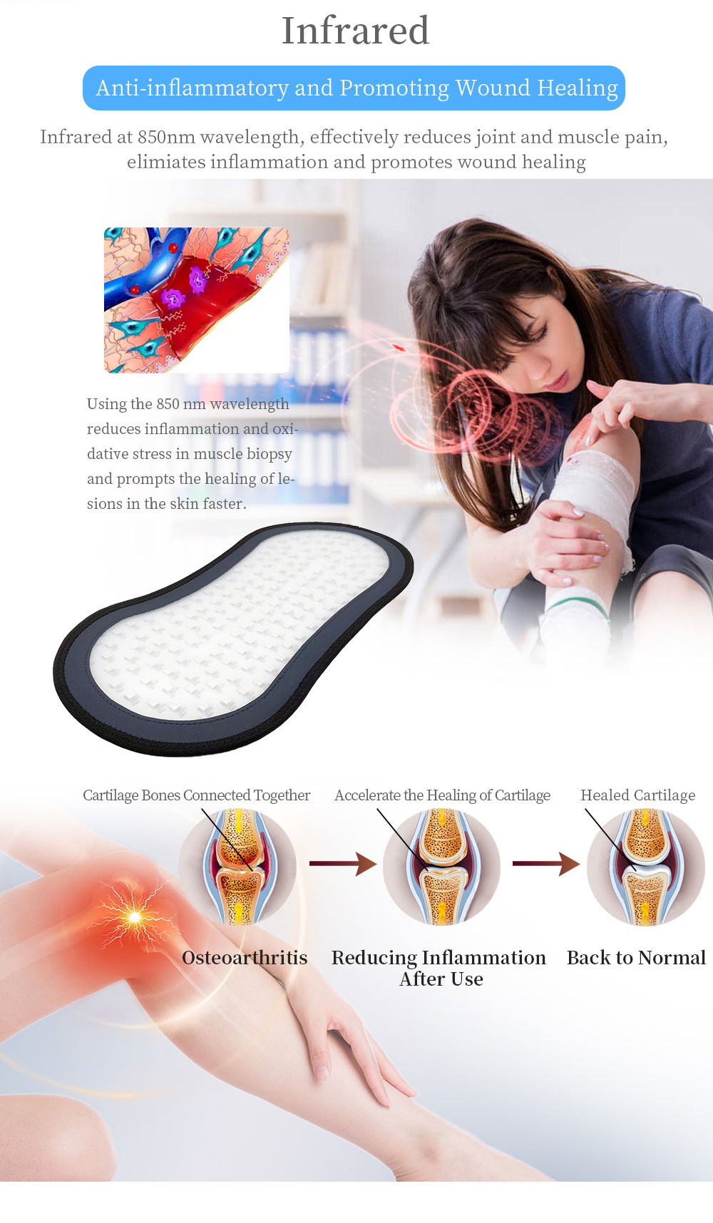 Travel use pain relief portable light therapy pad