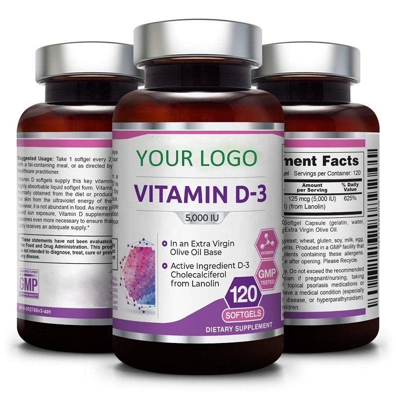 SERVICE OEM / ODM VENTE HOT VENTE ORGANIQUE Les capsules de vitamine D3 soutiennent le boost d'humeur de force osseuse