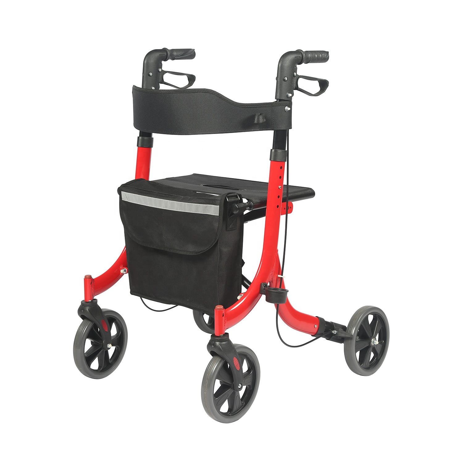 Folding Rollator Walker with Seat & Bag, Height Adjustable & Mobility Lightweight Rolling Adult Walker for Elderly & Senior