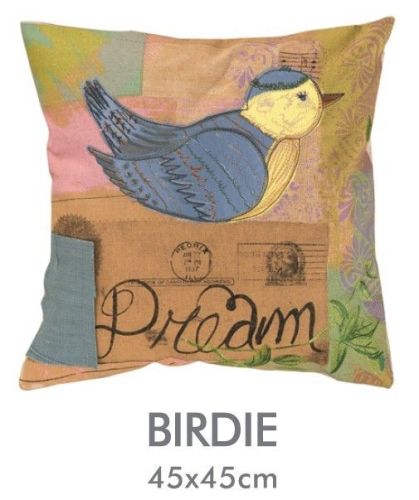 Poly Linen Square Decorative Pillow Cover Applique Birds For Hotel Bed