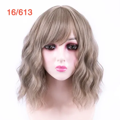 AliLeader Pink 14'' Short Curly Women Girl's Charming Synthetic Wig with Air Bangs