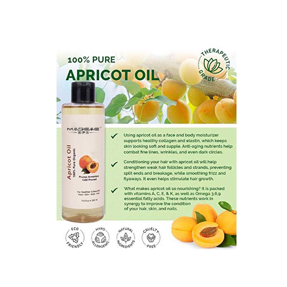 óleo de kernel de damasco refinado para cuidados com a pele e massagem